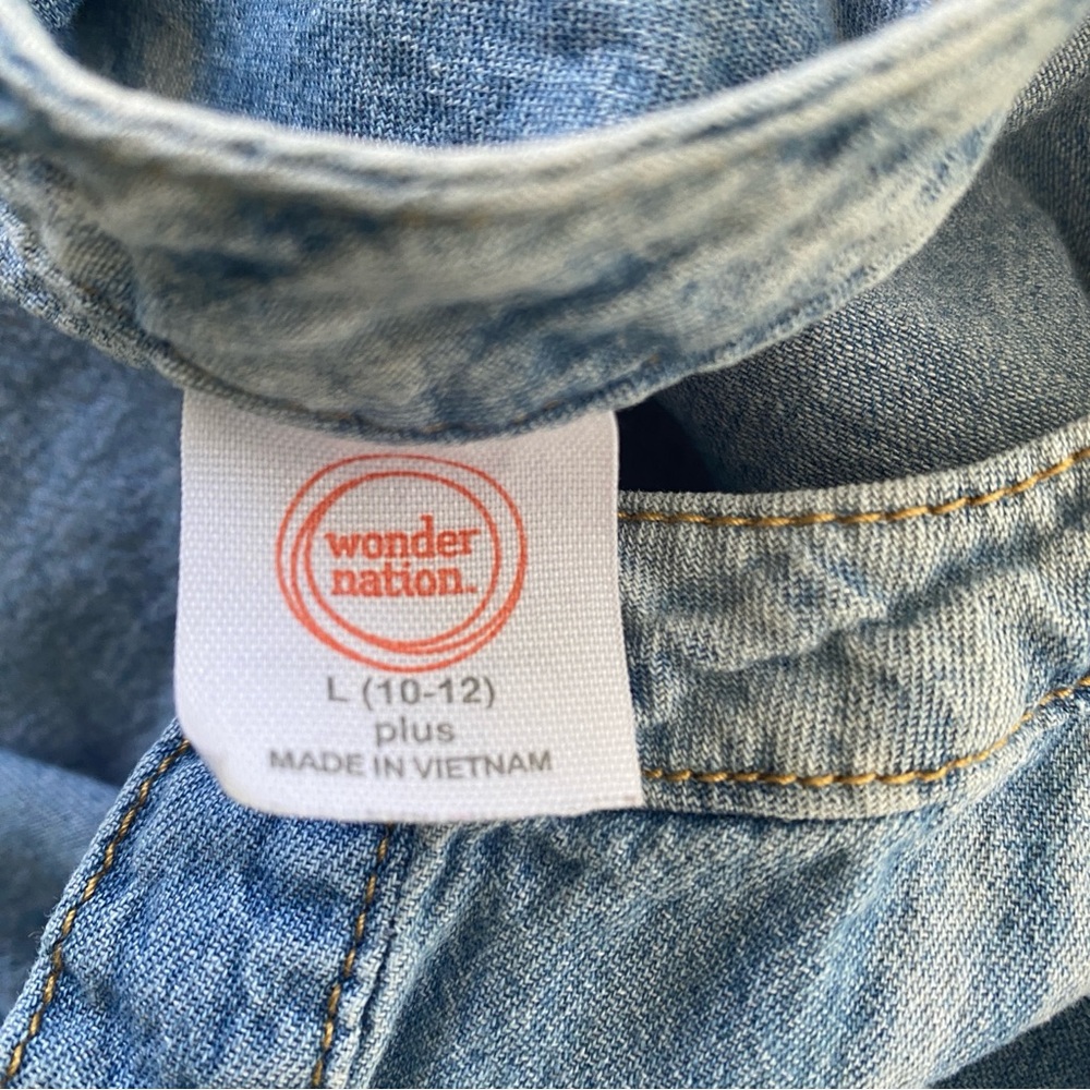 🪩Wonder Nation Blue and white Denim dress size girls L 10/12 - Picture 6 of 7